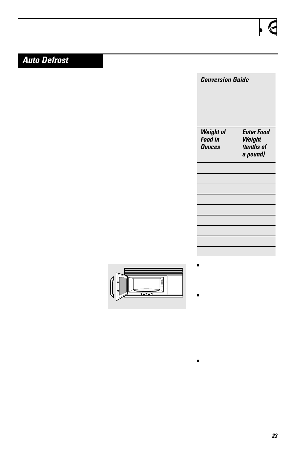 Auto defrost | GE EMO3000 User Manual | Page 23 / 44