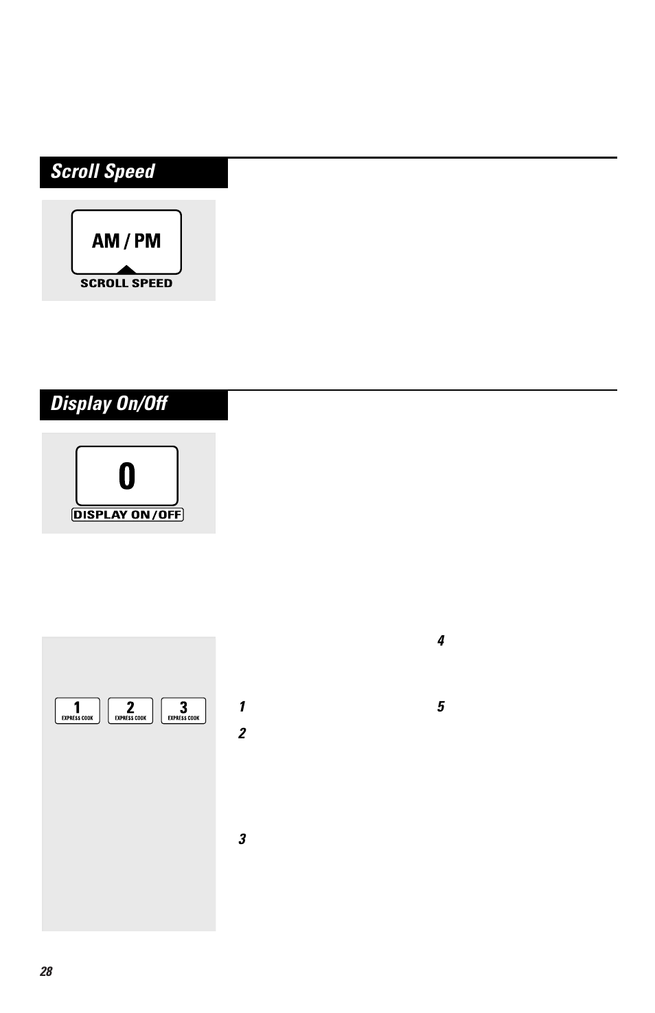 Scroll speed, Display on/off | GE EMO3000 User Manual | Page 28 / 44