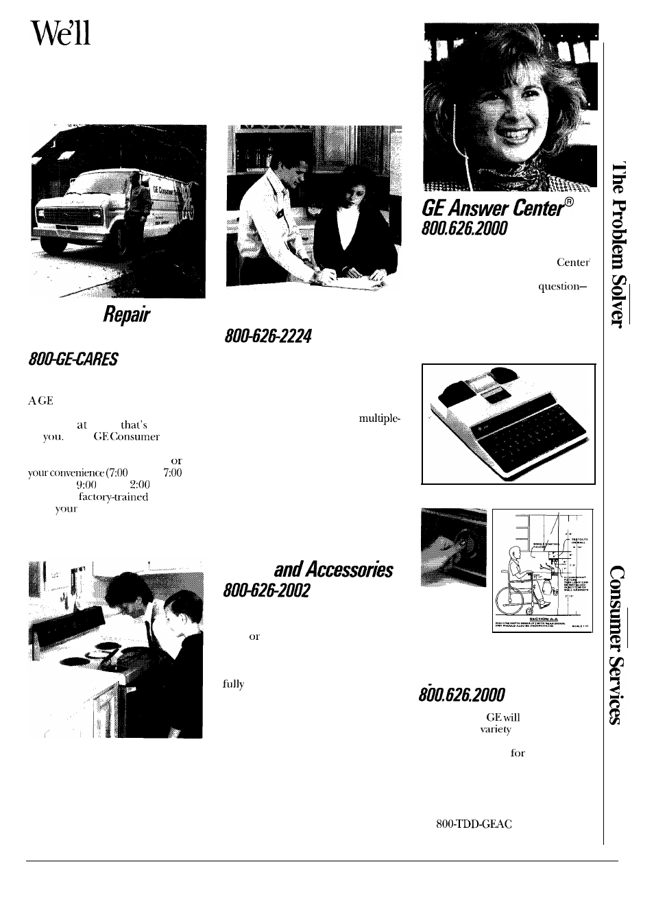 Consumer services 11, Consumer services, Be there | In-home service, Service contracts, Parts, Customers with special needs | GE JGP623ER User Manual | Page 11 / 12