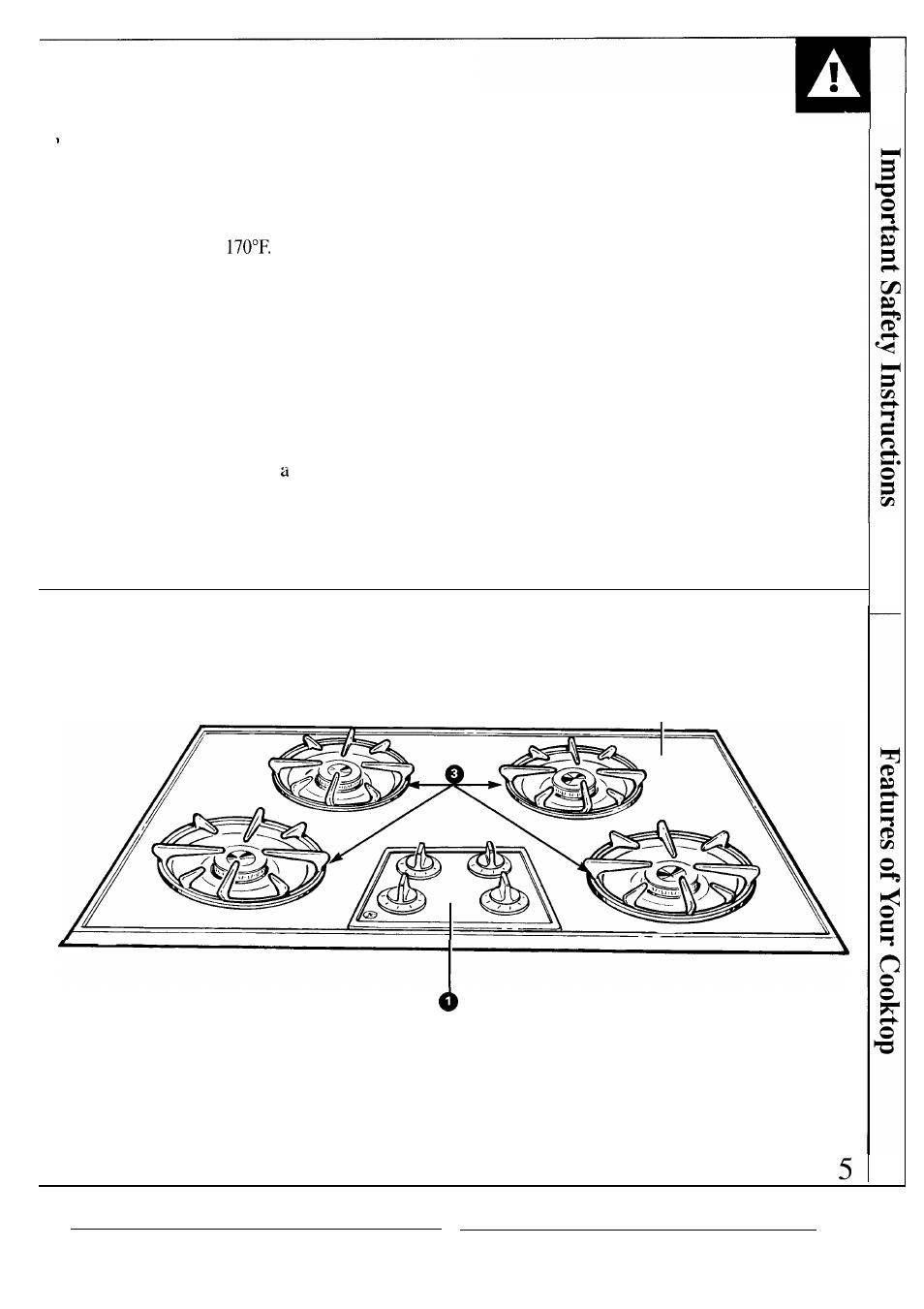 Features of your cooktop 5, Features of your cooktop, Save these instructions | GE JGP623ER User Manual | Page 5 / 12