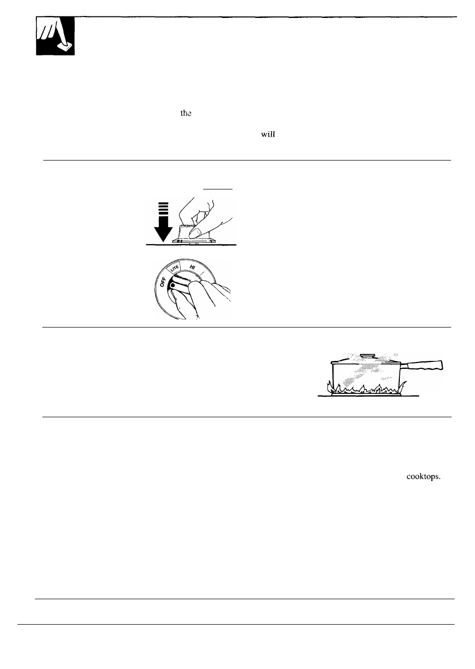 Operating instructions, tips, Automatic ignition 6, Controls 6 | Cookware 6, 7, Using your cooktop 6, 7, Automatic ignition, Cookware, Using your cooktop , 7, Using your cooktop, How to select flame size | GE JGP623ER User Manual | Page 6 / 12