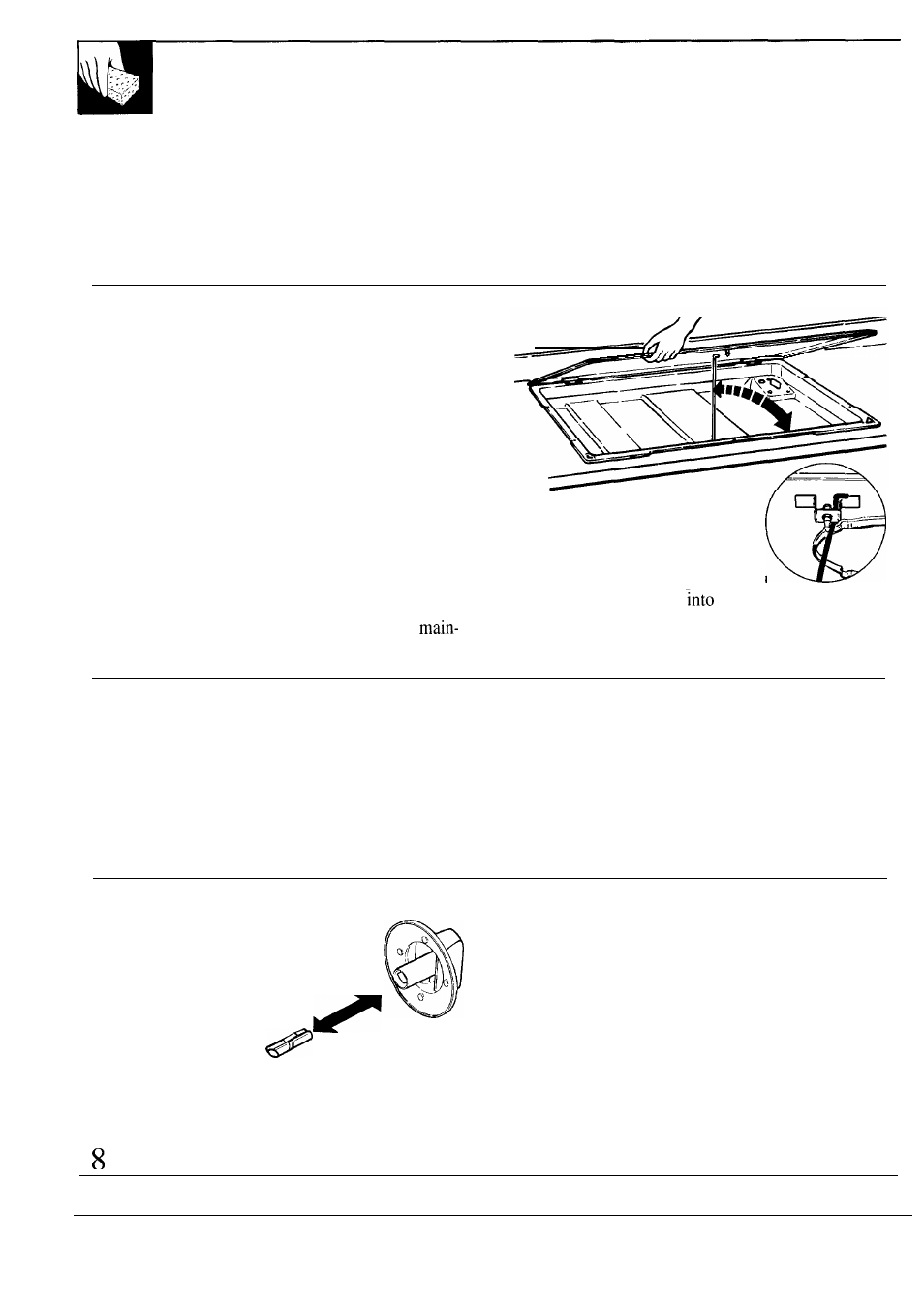 Care and cleaning 8, 9, Control knobs 8, Porcelain cooktop 8 | Care and, Control knobs, Porcelain cooktop, Care and cleaning, Lift-up top, Control panel | GE JGP623ER User Manual | Page 8 / 12