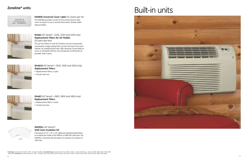 Built-in units, Zoneline, Units | GE 49218 User Manual | Page 14 / 24