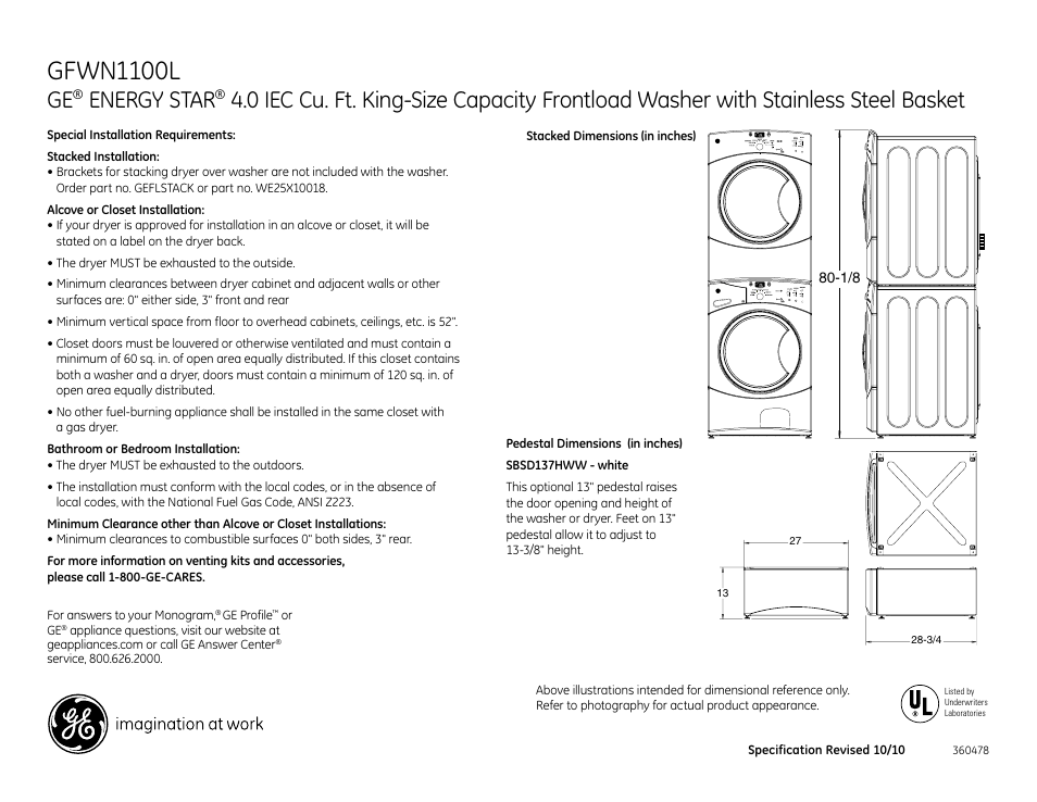 Gfwn1100l, Energy star | GE Profile GFWN1100L User Manual | Page 2 / 3