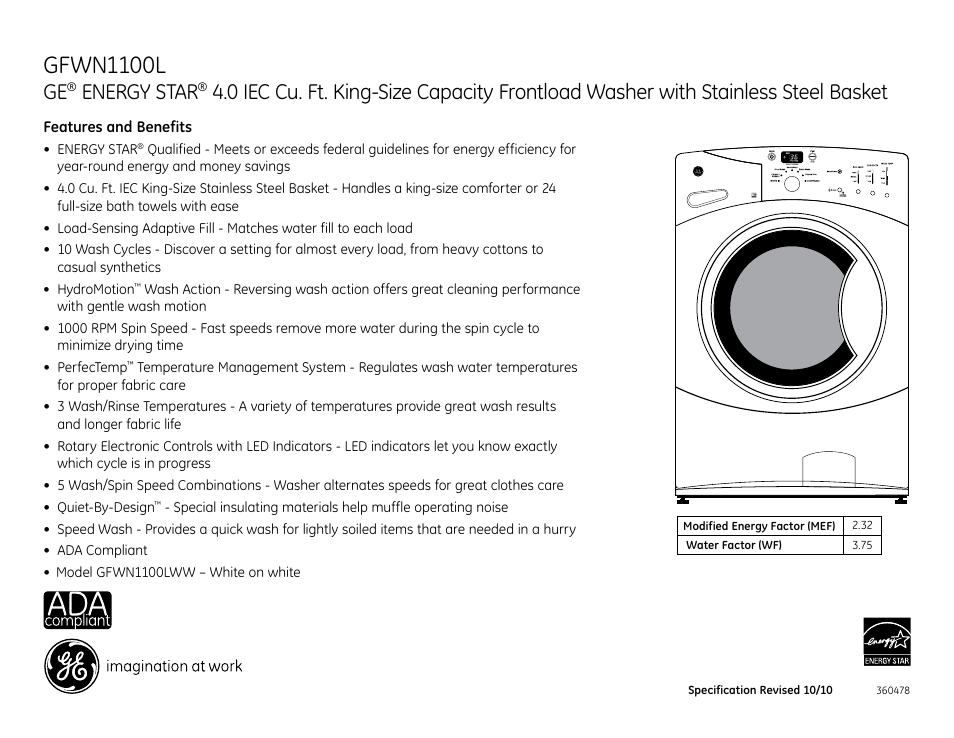 Gfwn1100l, Energy star | GE Profile GFWN1100L User Manual | Page 3 / 3