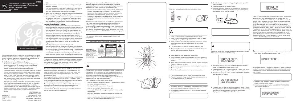 GE 21002 User Manual | 2 pages