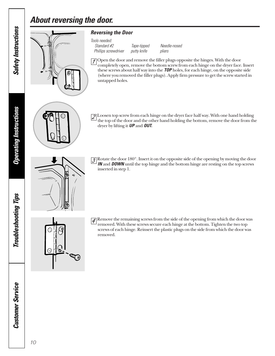 Reversing the door, About reversing the door | GE Profile 465 User Manual | Page 10 / 52