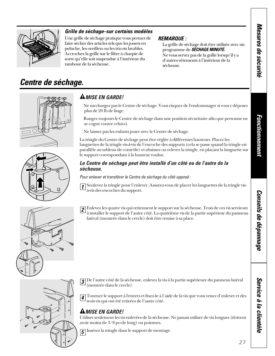 Centre de séchage | GE Profile 465 User Manual | Page 27 / 52