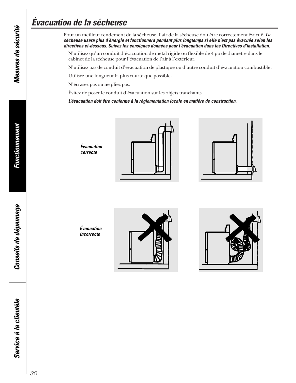 Évacuation de la sécheuse | GE Profile 465 User Manual | Page 30 / 52