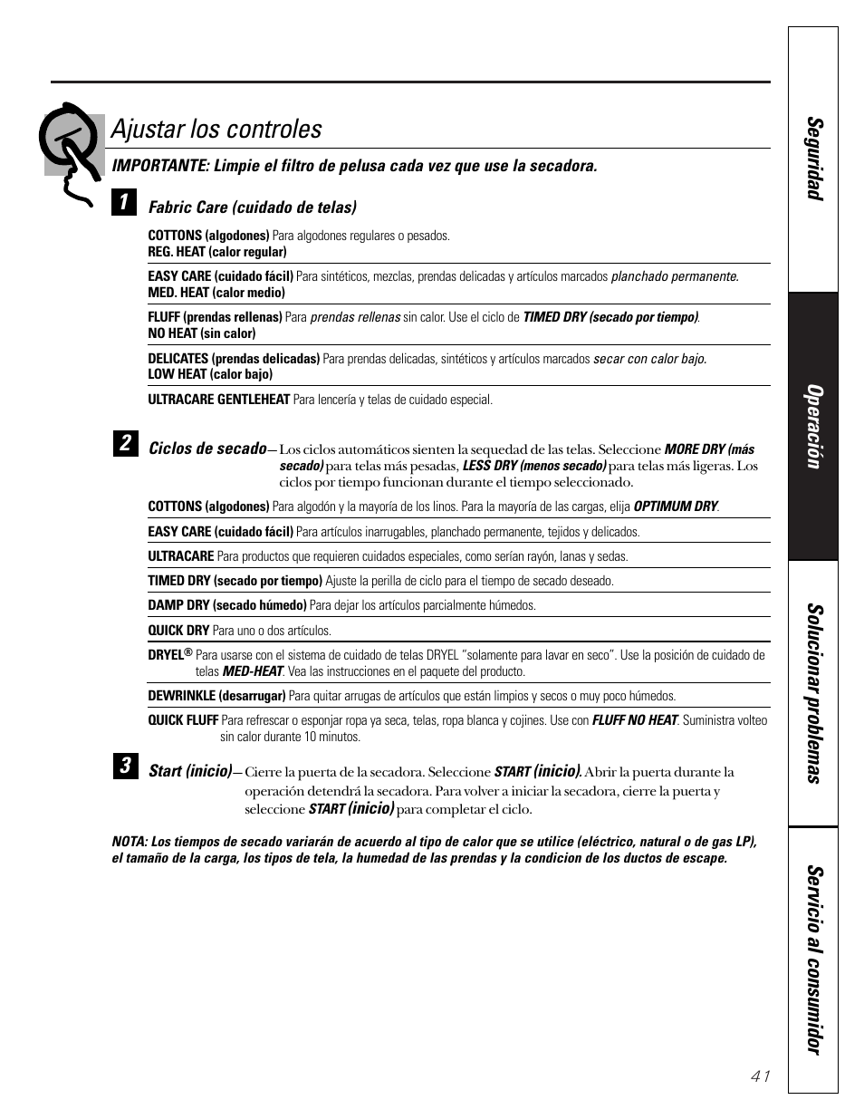 Ajustar los controles | GE Profile 465 User Manual | Page 41 / 52