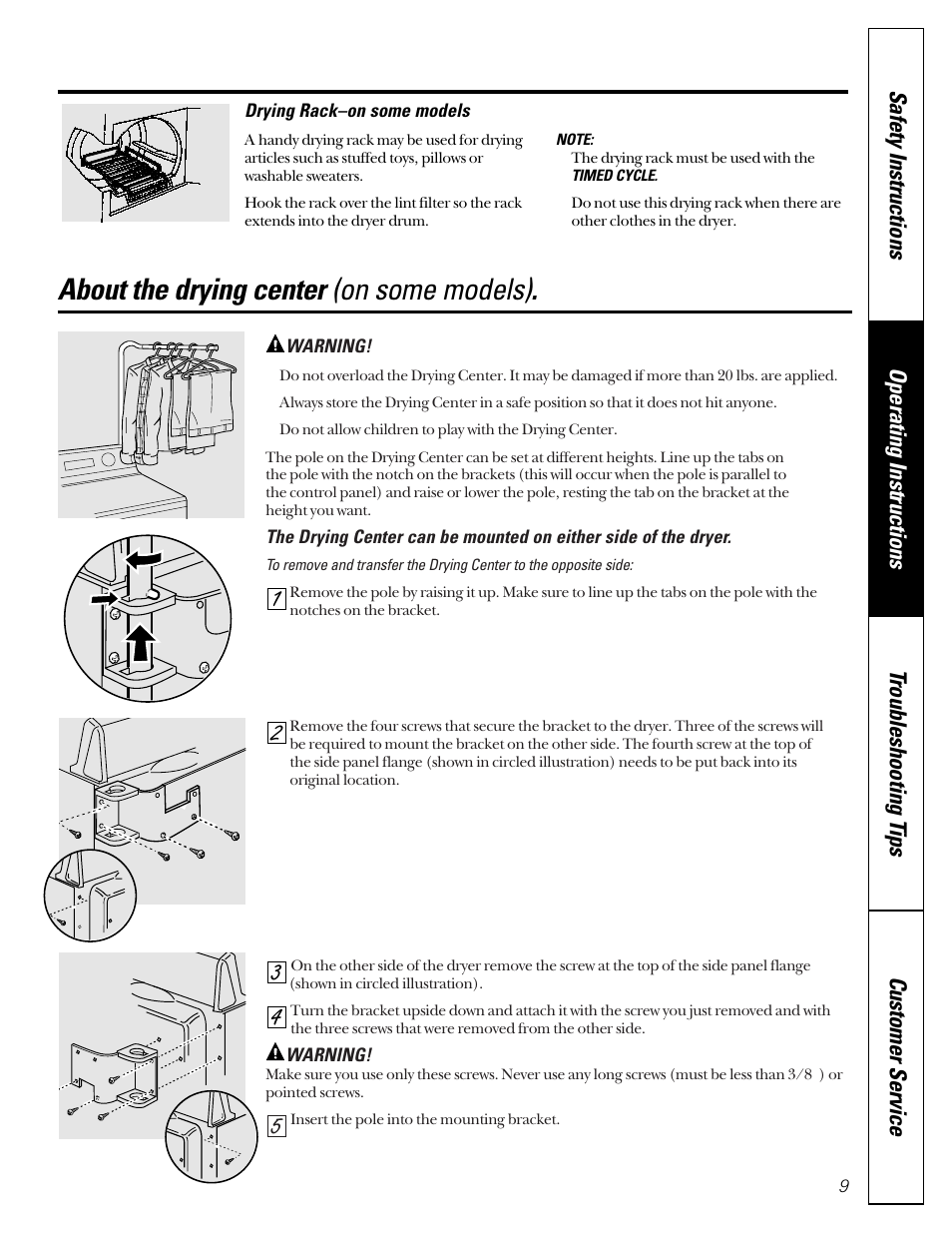 Drying center, About the drying center (on some models) | GE Profile 465 User Manual | Page 9 / 52