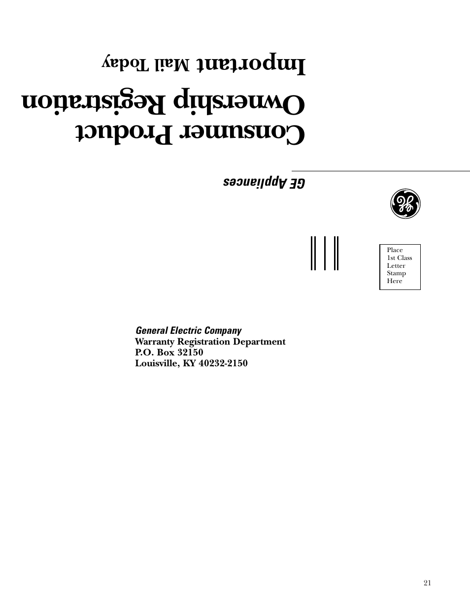 Consumer product ownership registration, Important | GE ZDIS15 User Manual | Page 21 / 24