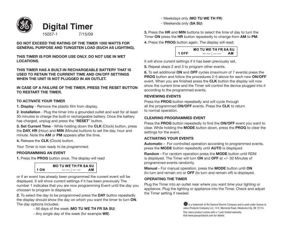 GE 15057-1 User Manual | 2 pages