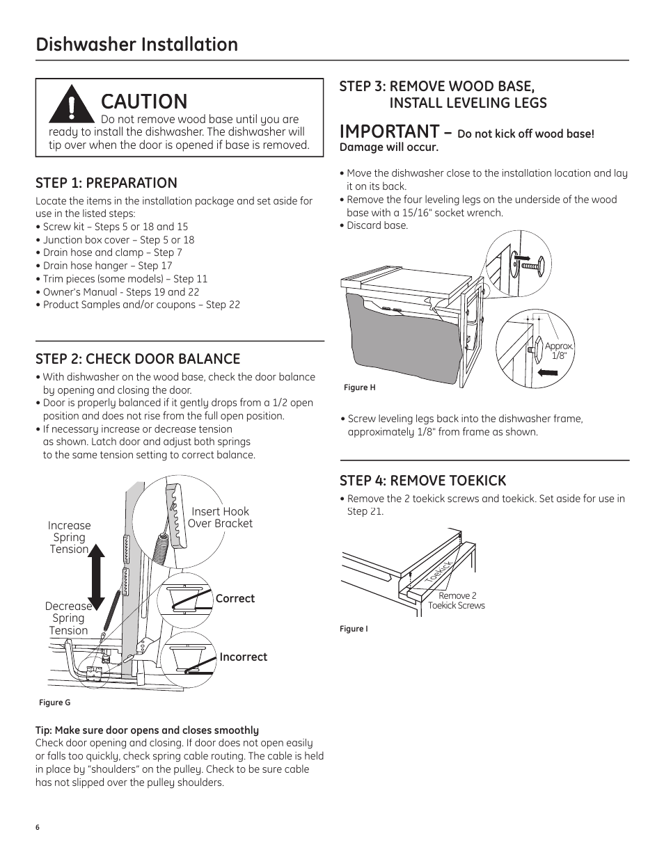 Caution caution caution caution caution, Dishwasher installation, Important | GE GLD6500LWW/CC/BB User Manual | Page 6 / 16