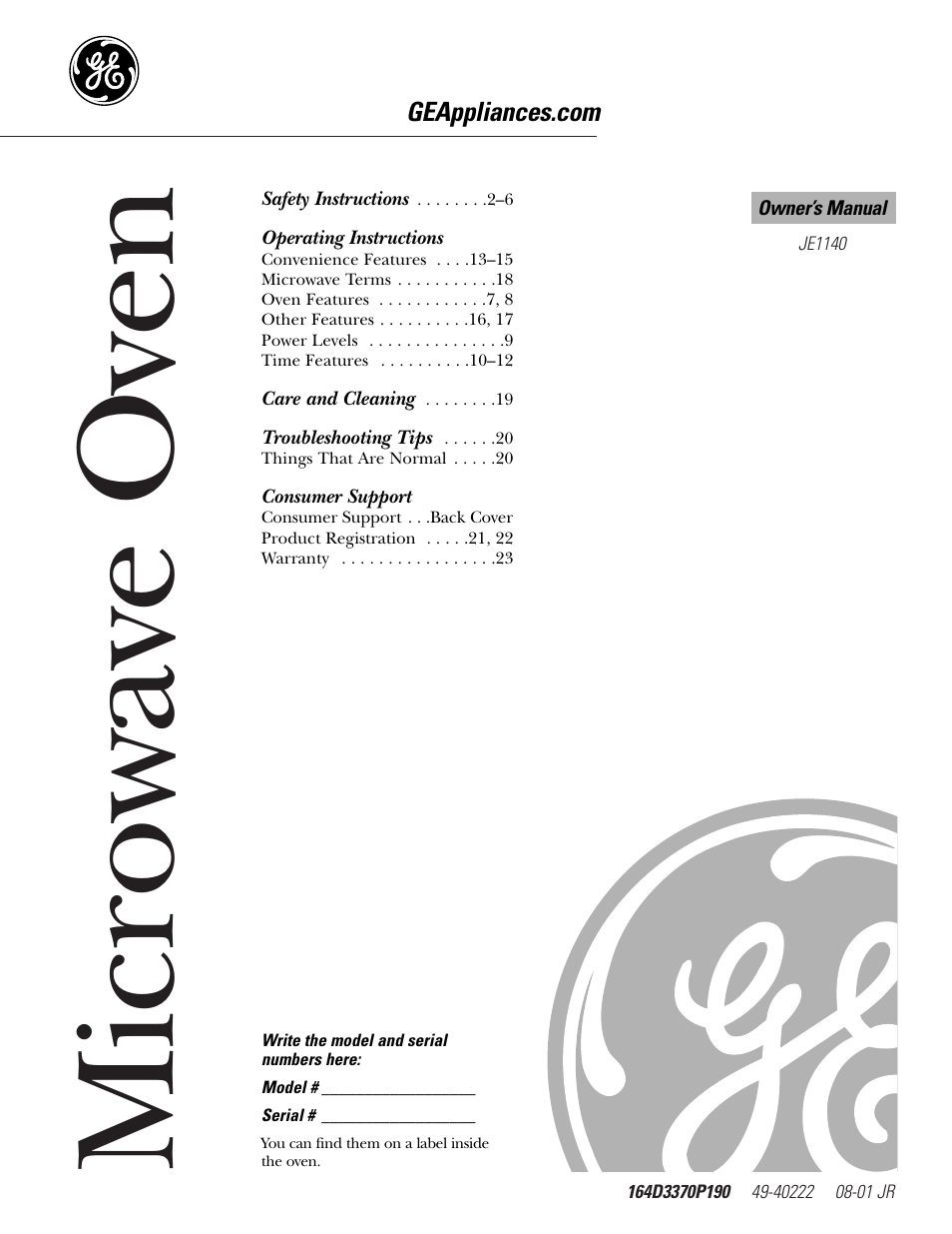 GE JE1140 User Manual | 24 pages