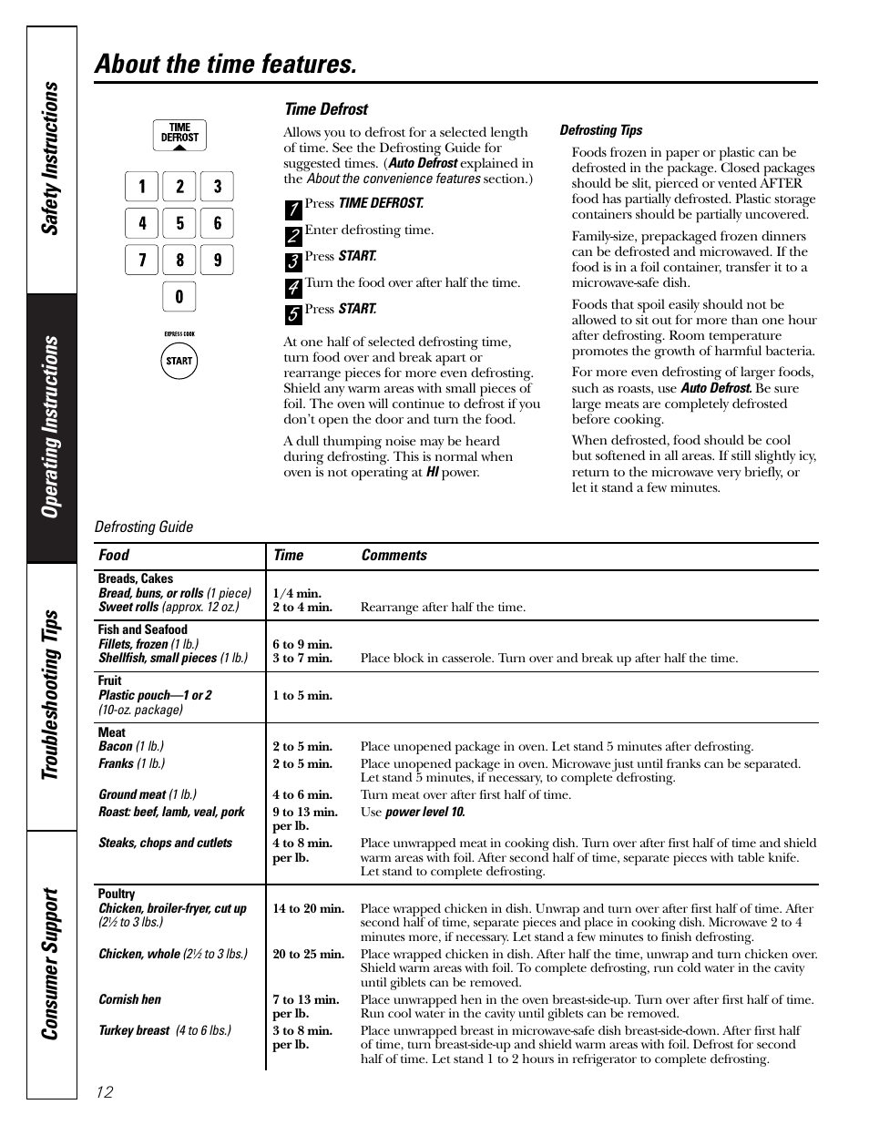 About the time features | GE JE1140 User Manual | Page 12 / 24