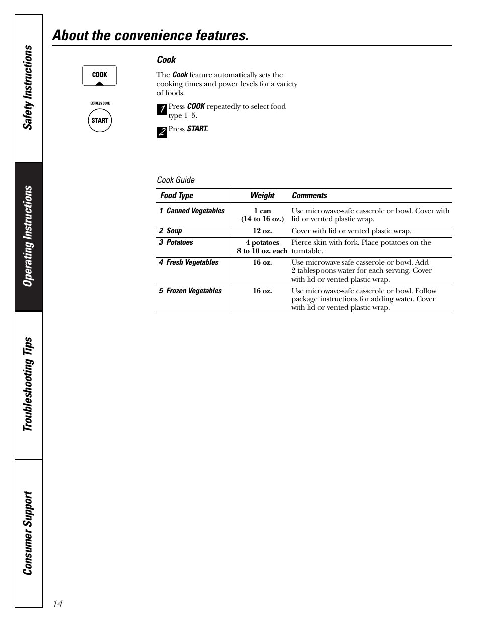 About the convenience features | GE JE1140 User Manual | Page 14 / 24