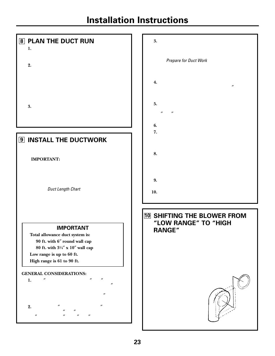 Installation instructions, Install the ductwork, Plan the duct run | GE JGP979 User Manual | Page 23 / 64
