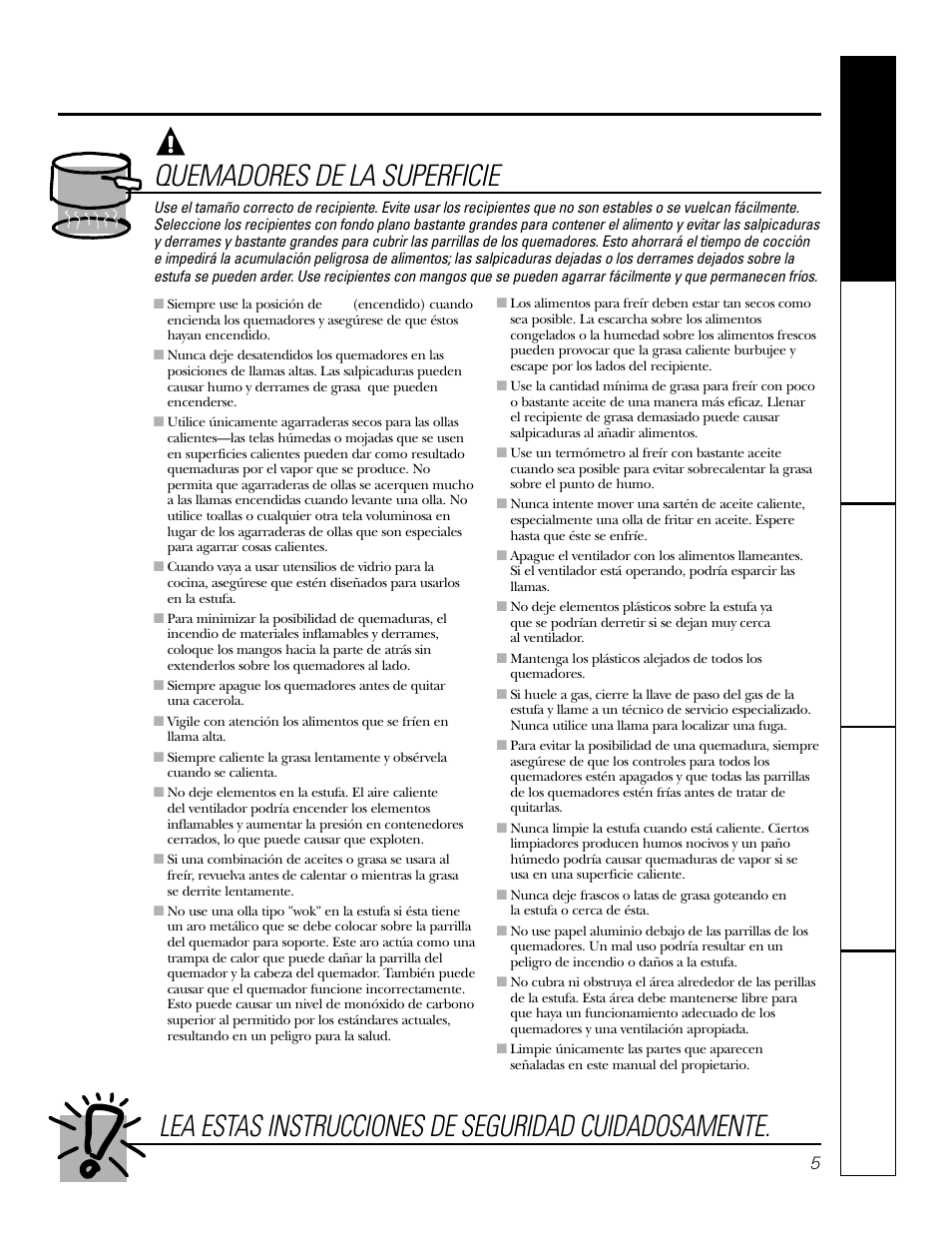 Advertencia, Quemadores de la superficie | GE JGP979 User Manual | Page 37 / 64