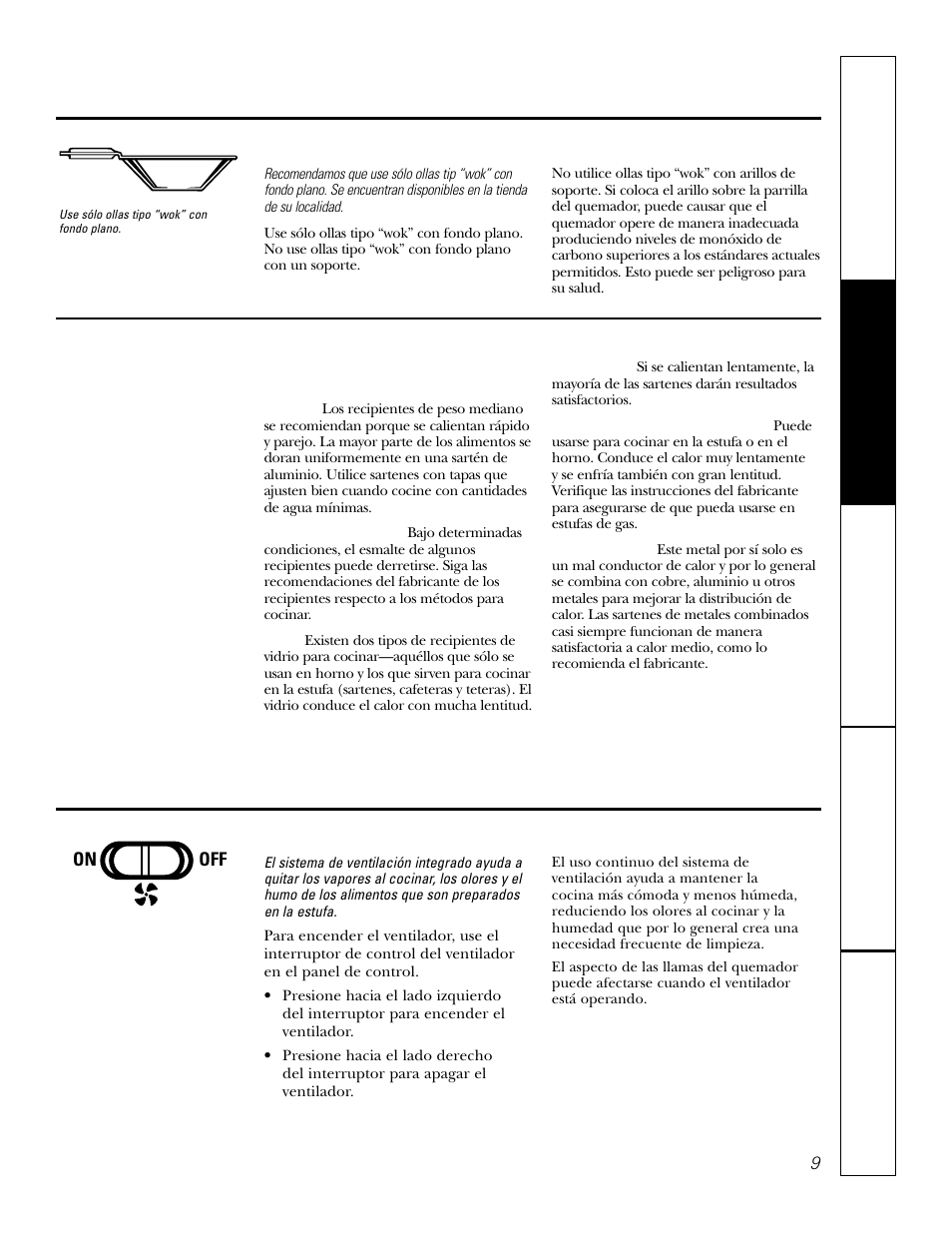 Cacerolas para cocinar, Como usar su estufa de cubierta, El sistema de ventilación | GE JGP979 User Manual | Page 41 / 64