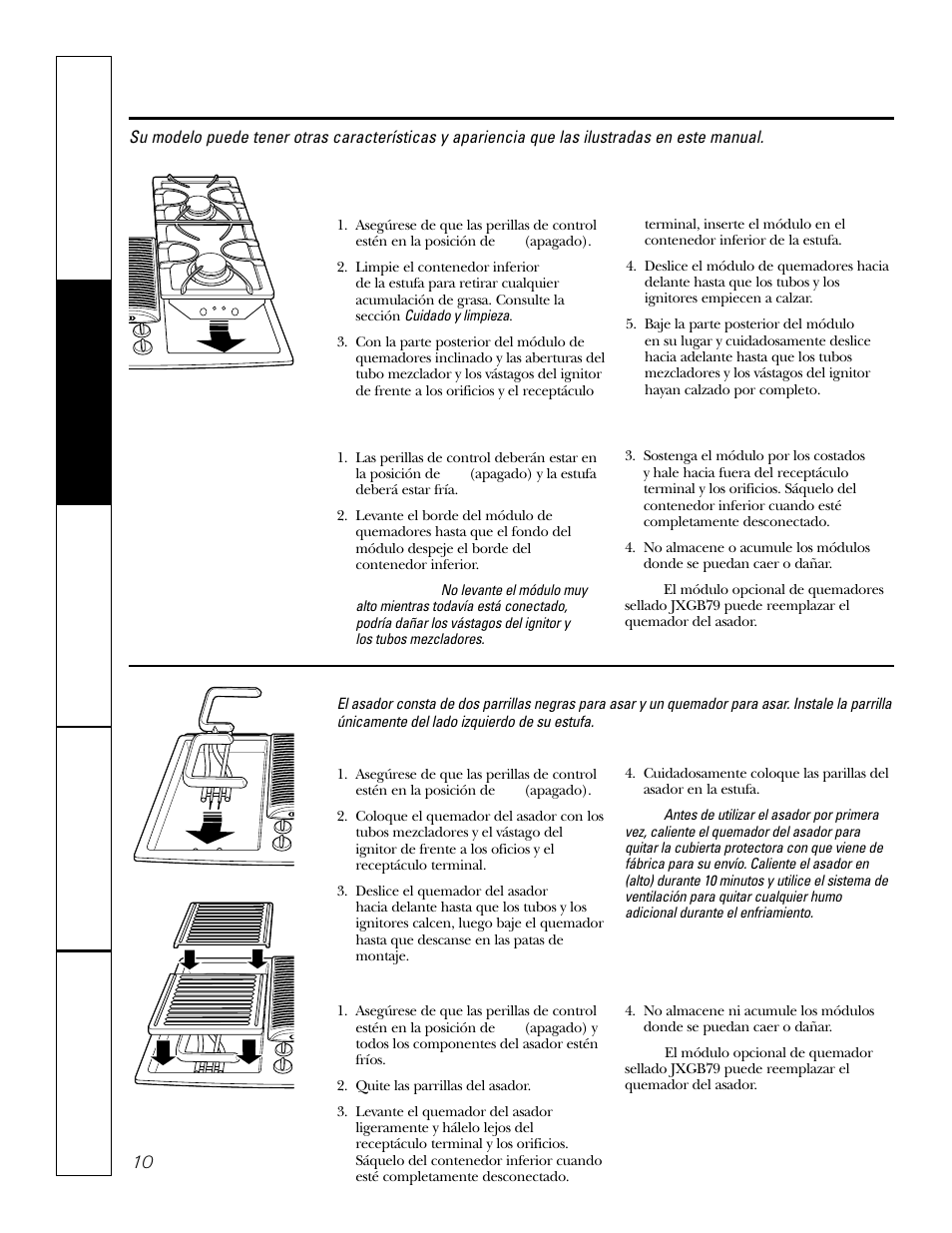 Módulo de asador, Módulo de asador –13, Módulos de quemadores y de asador | GE JGP979 User Manual | Page 42 / 64