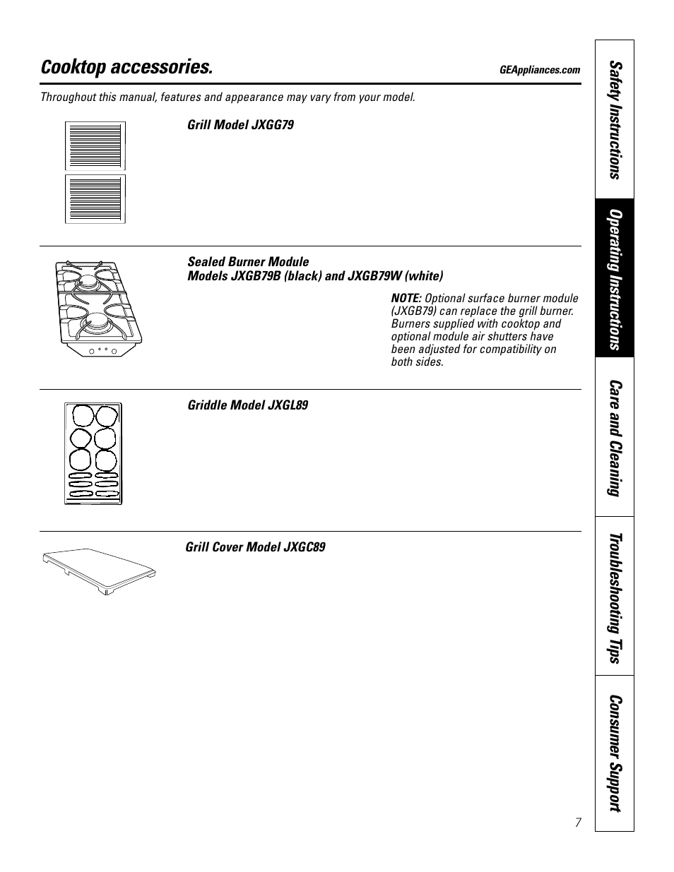 Other accessories, Other accessories , 14, Ooktop accessories | GE JGP979 User Manual | Page 7 / 64