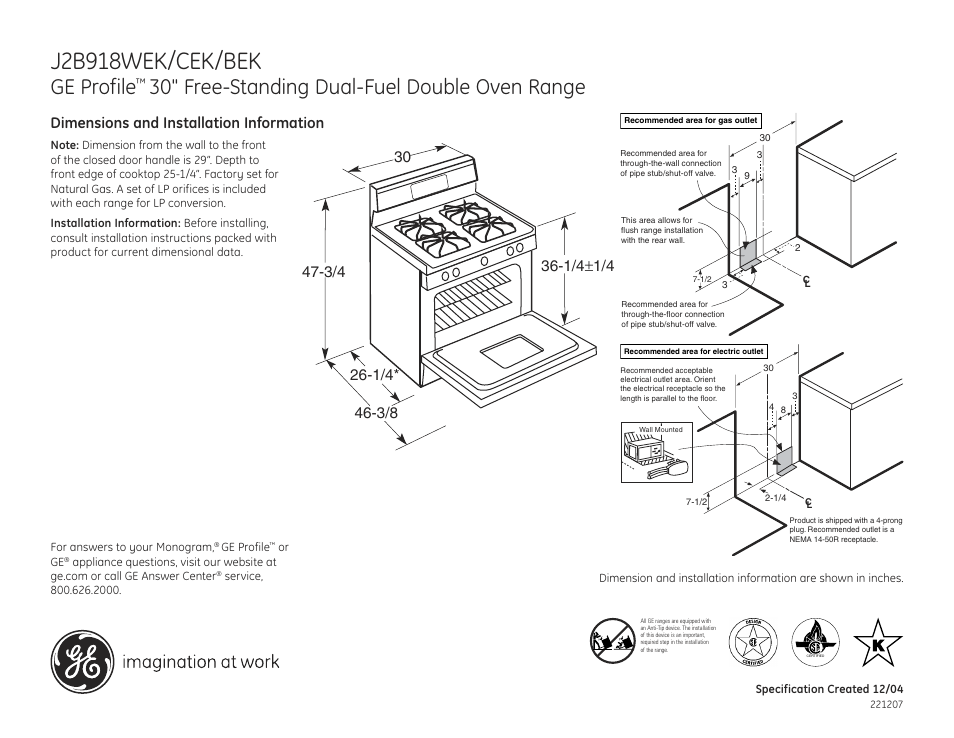 GE PROFILE J2B918BEK User Manual | 2 pages