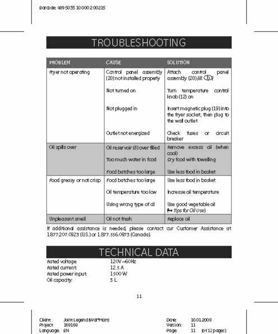 Troubleshooting, Technical data, Pqçe 11 pfi2po9o$) | GE 681131691680 User Manual | Page 11 / 12