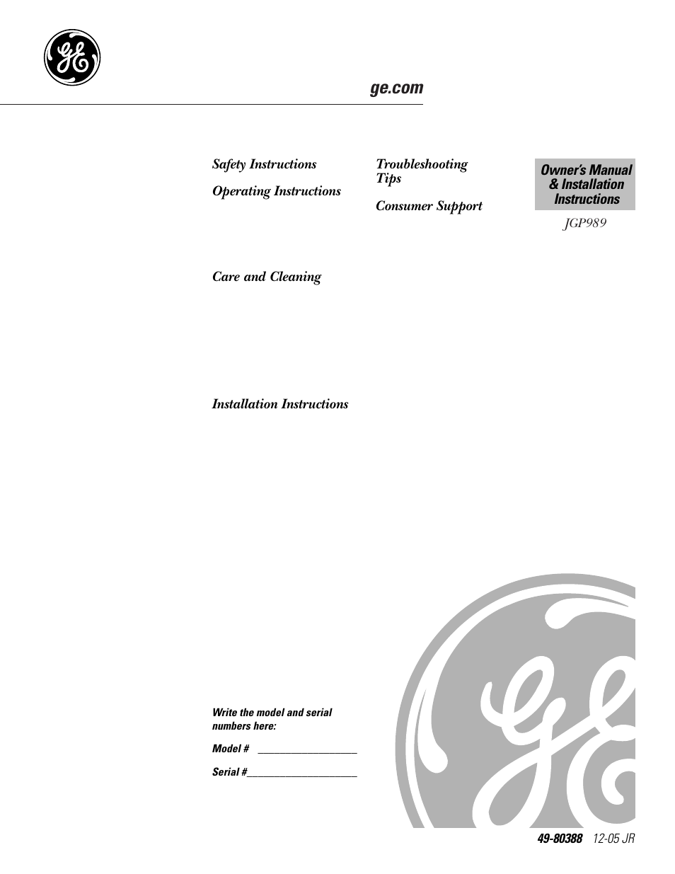 GE 49-80388 12-05 JR User Manual | 72 pages