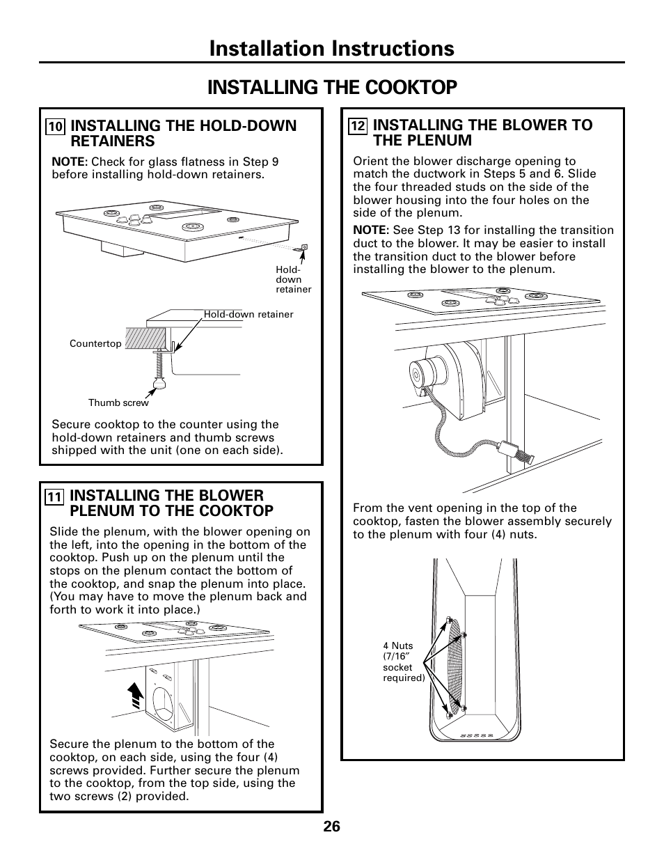 Installation instructions, Installing the cooktop | GE 49-80388 12-05 JR User Manual | Page 26 / 72