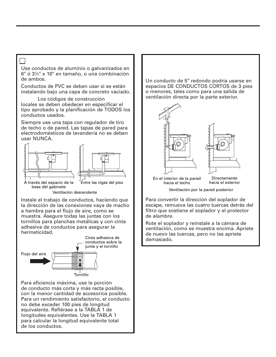 Instrucciones de instalación, Instalación de los conductos, Cómo instalar los conductos | GE 49-80388 12-05 JR User Manual | Page 58 / 72