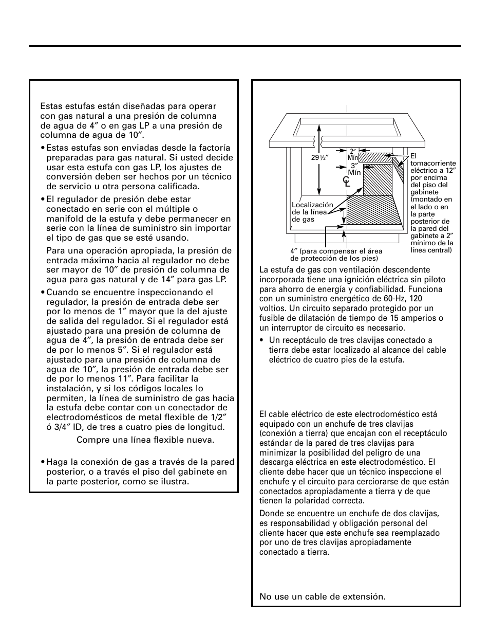 Conexiones eléctricas, Instrucciones de instalación, Localización del suministro eléctrico | Suministro eléctrico, 23 suministro de gas | GE 49-80388 12-05 JR User Manual | Page 59 / 72