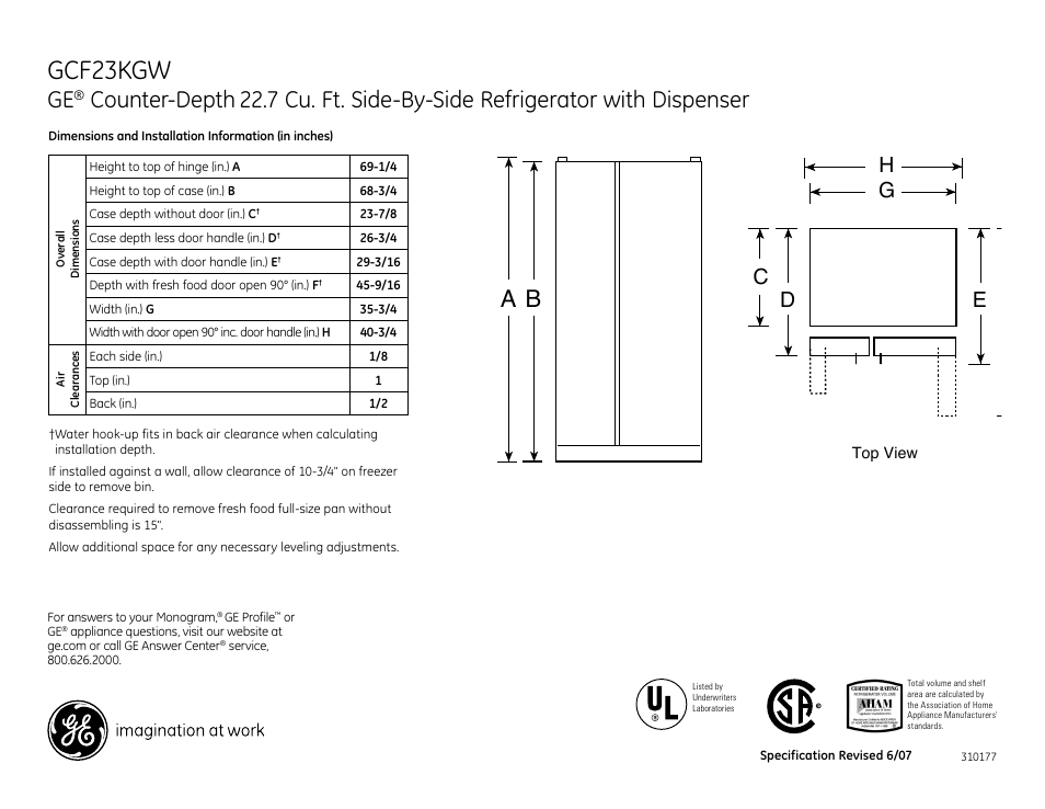 GE GCF23KGW User Manual | 3 pages