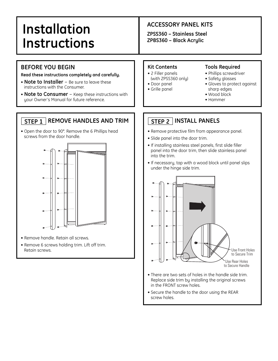 GE ZPBS360 User Manual | 2 pages