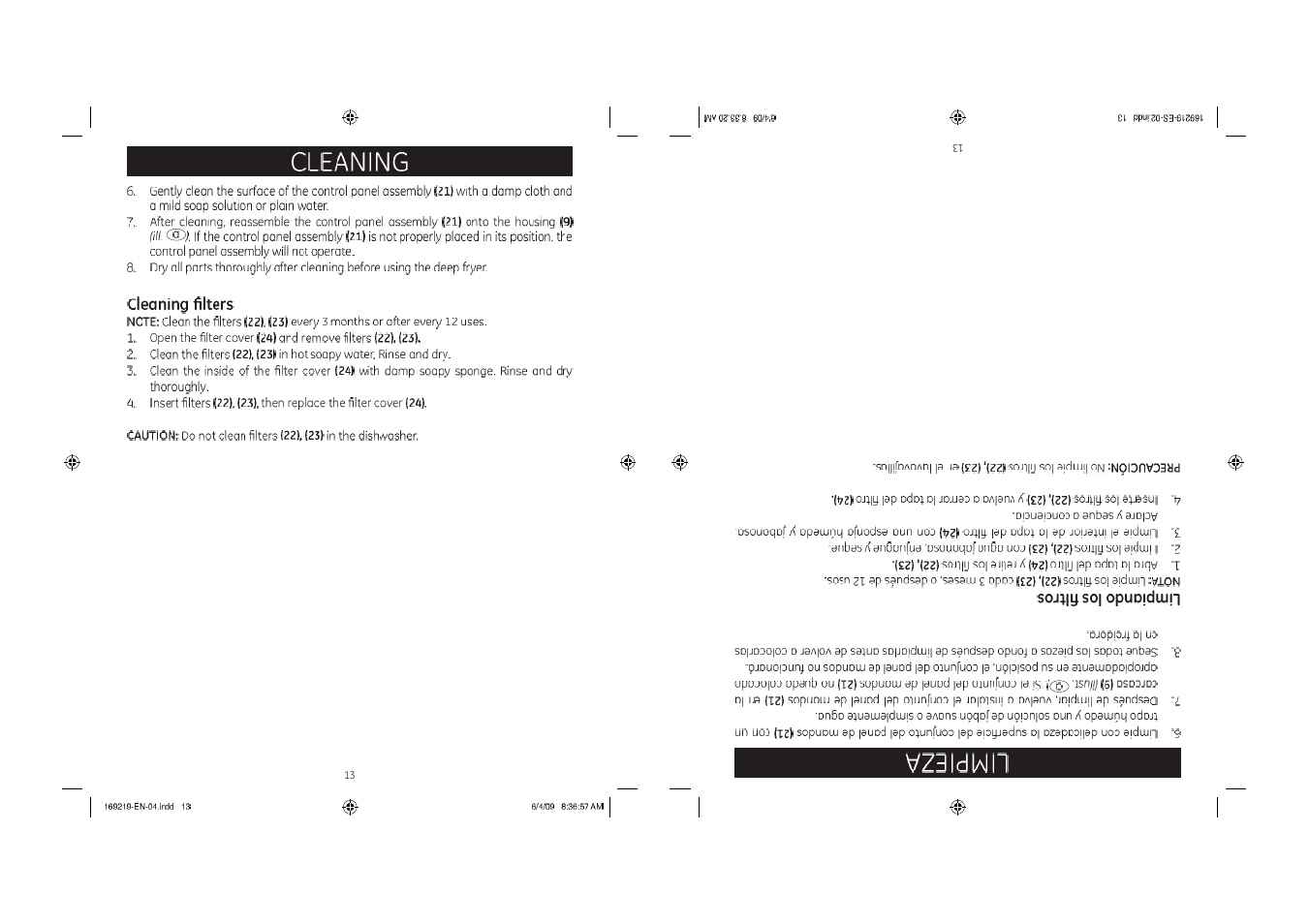 Cleaning, Cleaning filters, Csdi | GE 68113169219 User Manual | Page 13 / 15