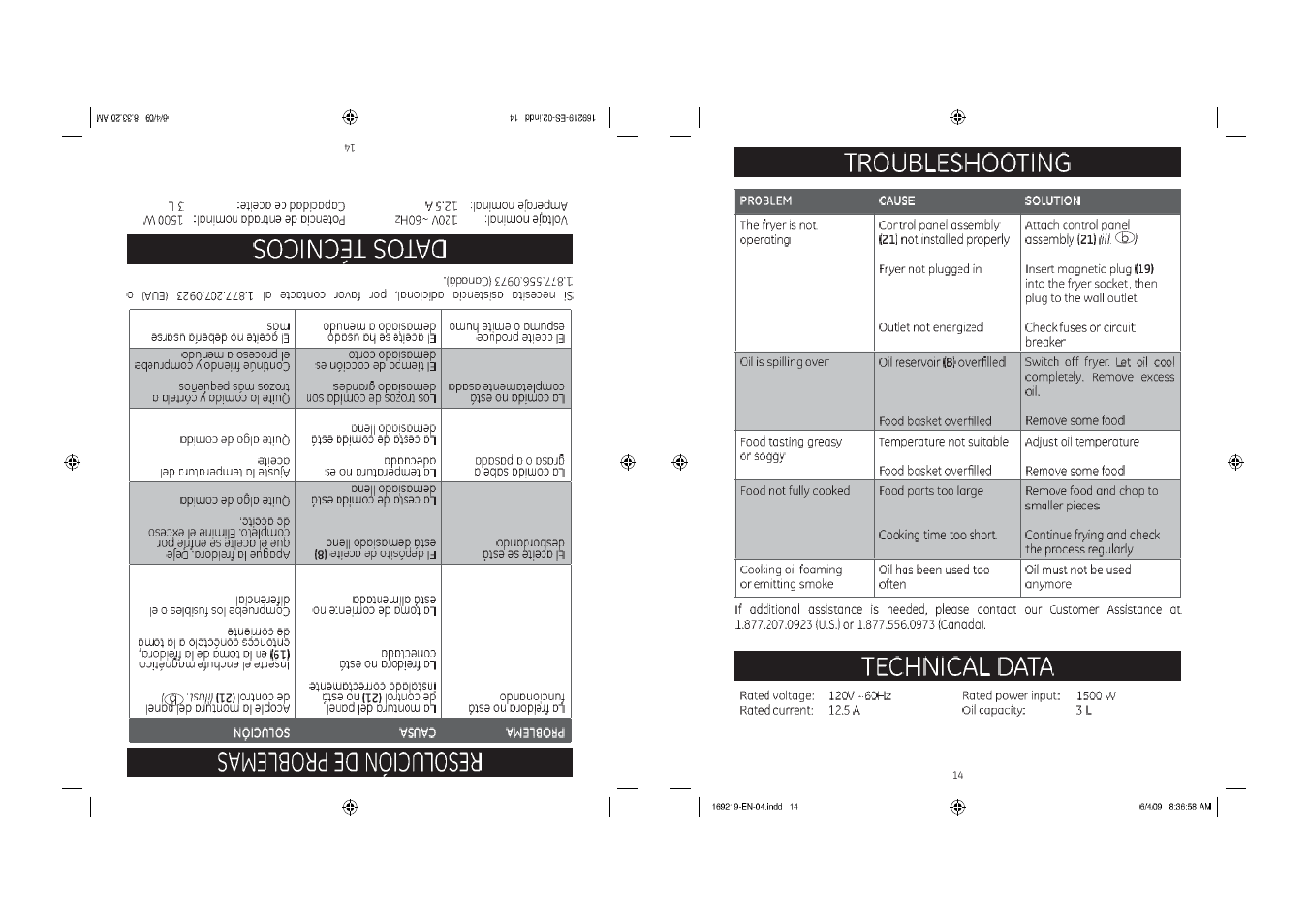 Troubleshooting, Technical data, Lill | GE 68113169219 User Manual | Page 14 / 15