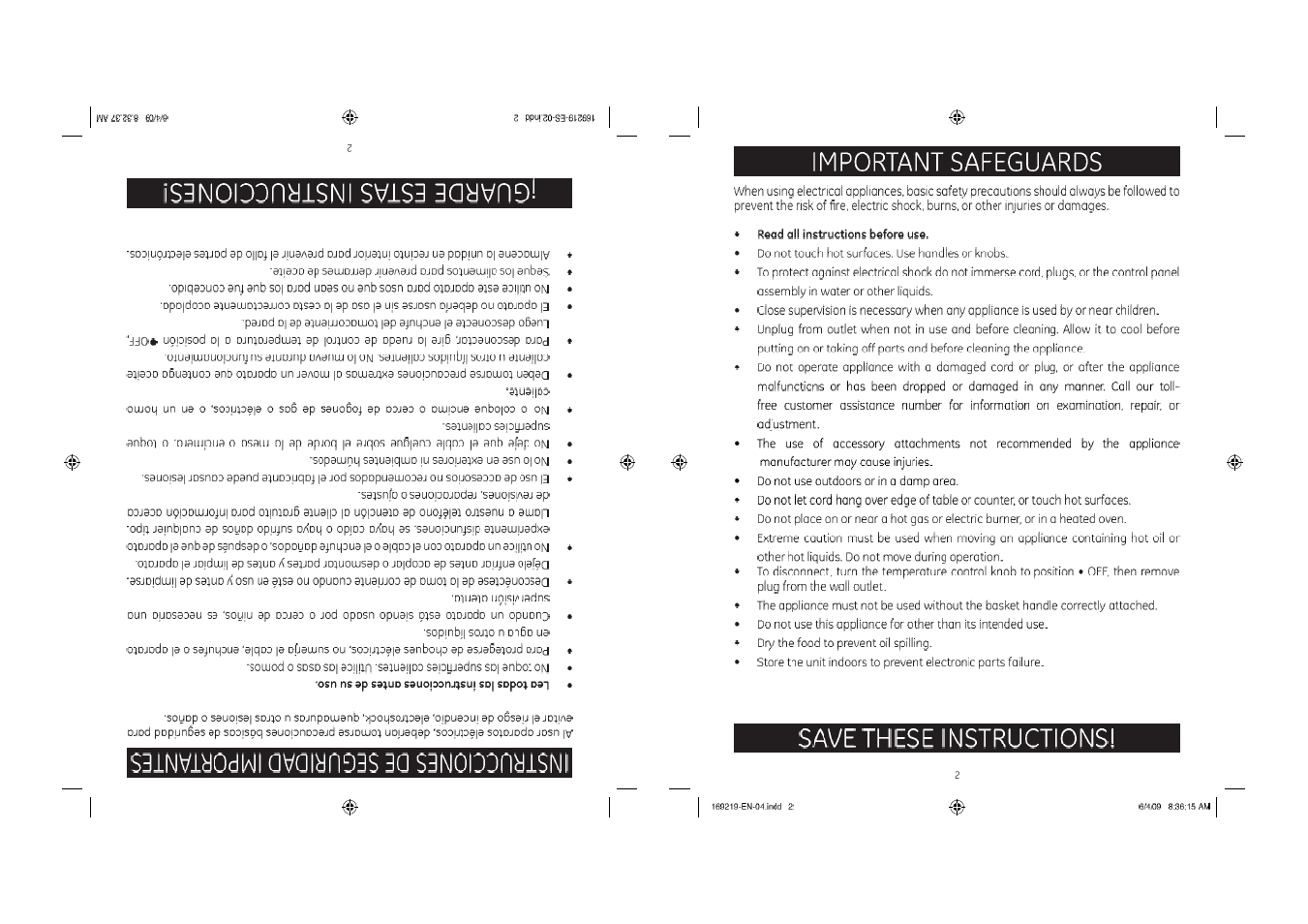 Important safeguards, Save these instructions | GE 68113169219 User Manual | Page 2 / 15