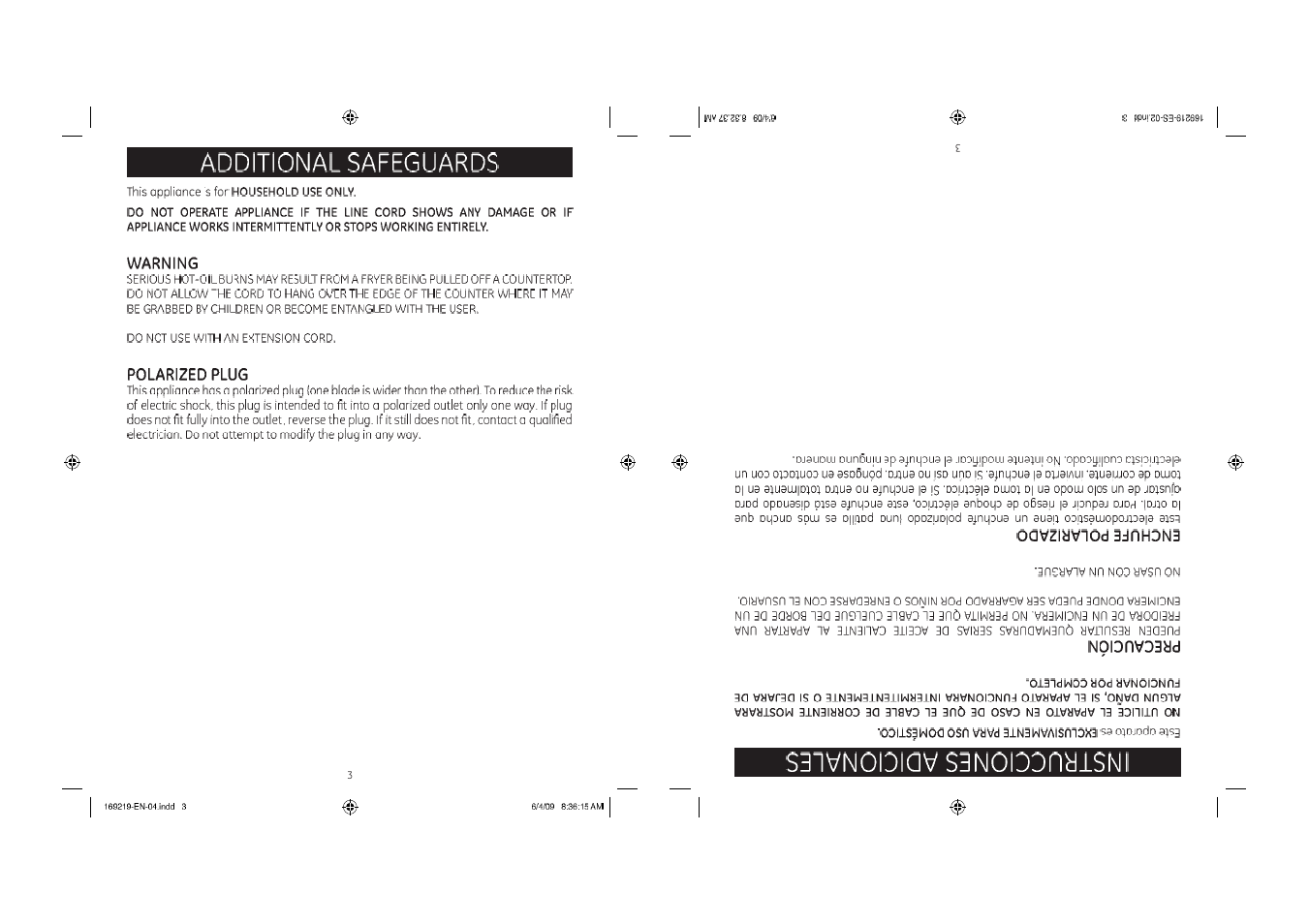 Additional safeguards, Warning, Polarized plug | GE 68113169219 User Manual | Page 3 / 15