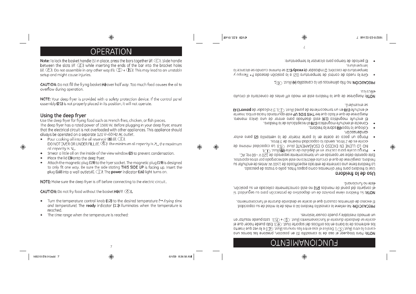 Operation, Using the deep fryer, Ill. (j^l | Frying time and temperature) | GE 68113169219 User Manual | Page 7 / 15