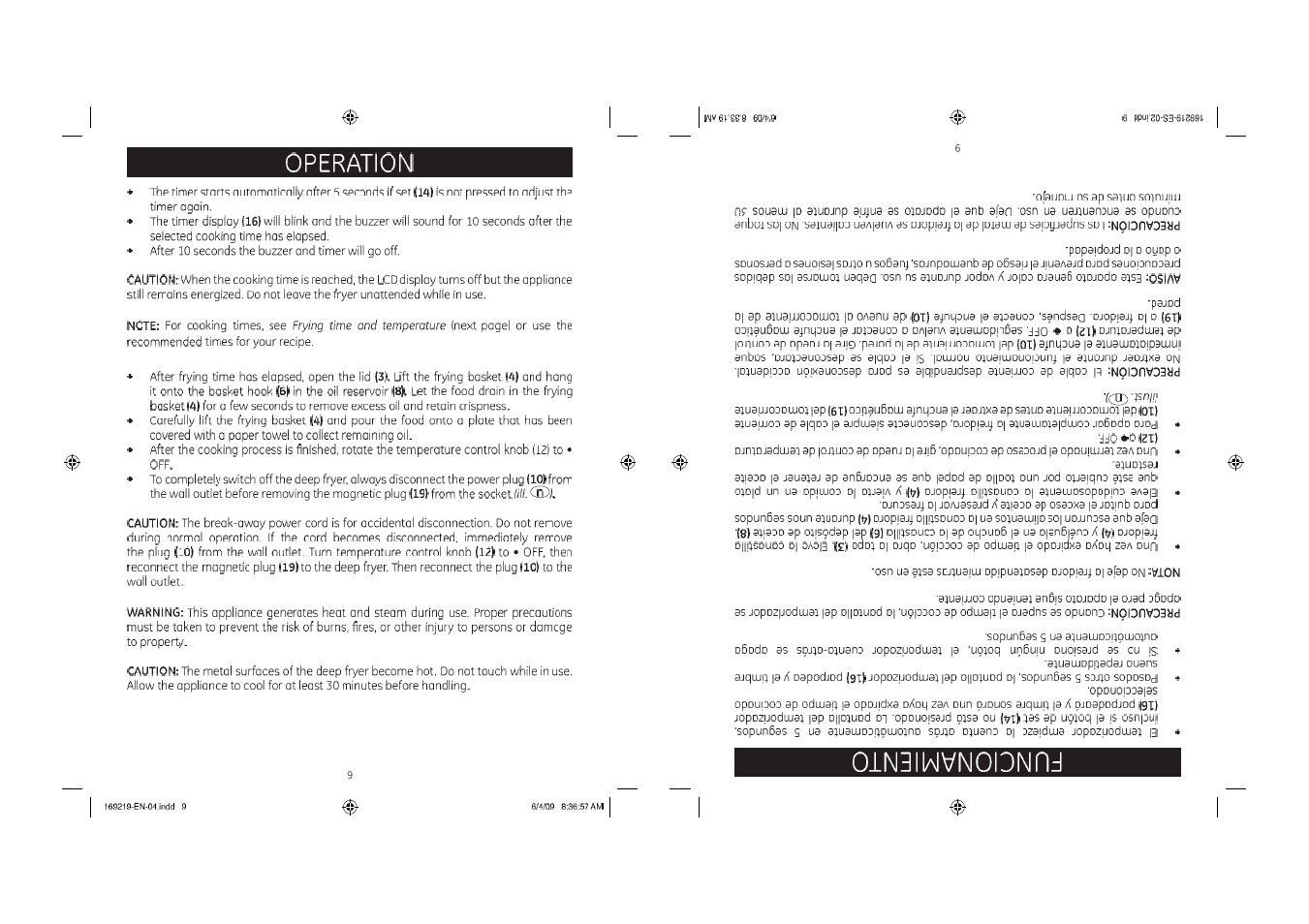 Operation, Frying time and temperature, Hi. ck)i | GE 68113169219 User Manual | Page 9 / 15