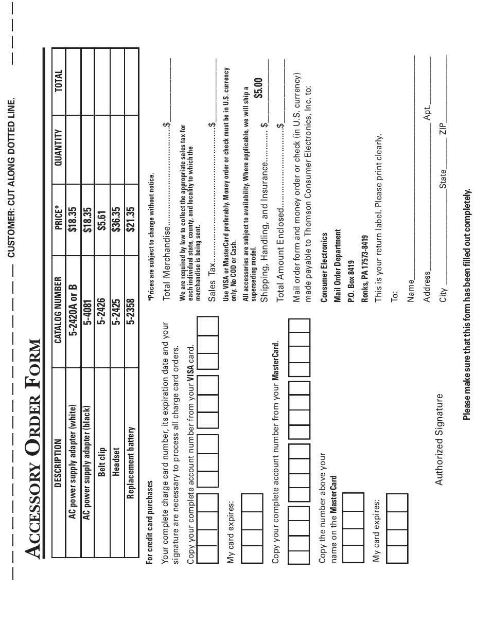 Accessory order form 20, Order form 20, Ccessor y | Rder | GE 2-9921 User Manual | Page 20 / 22