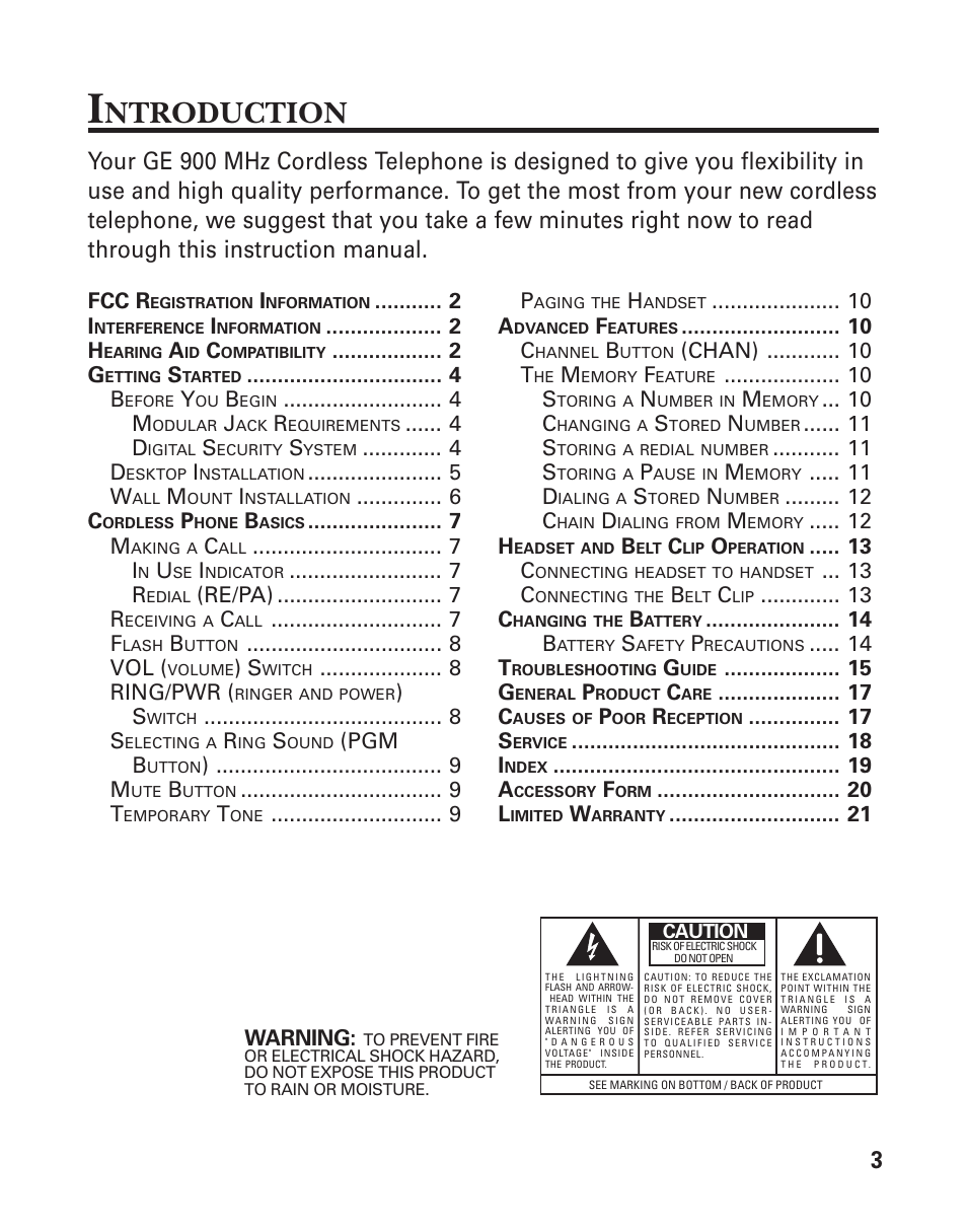 Ntroduction | GE 2-9921 User Manual | Page 3 / 22