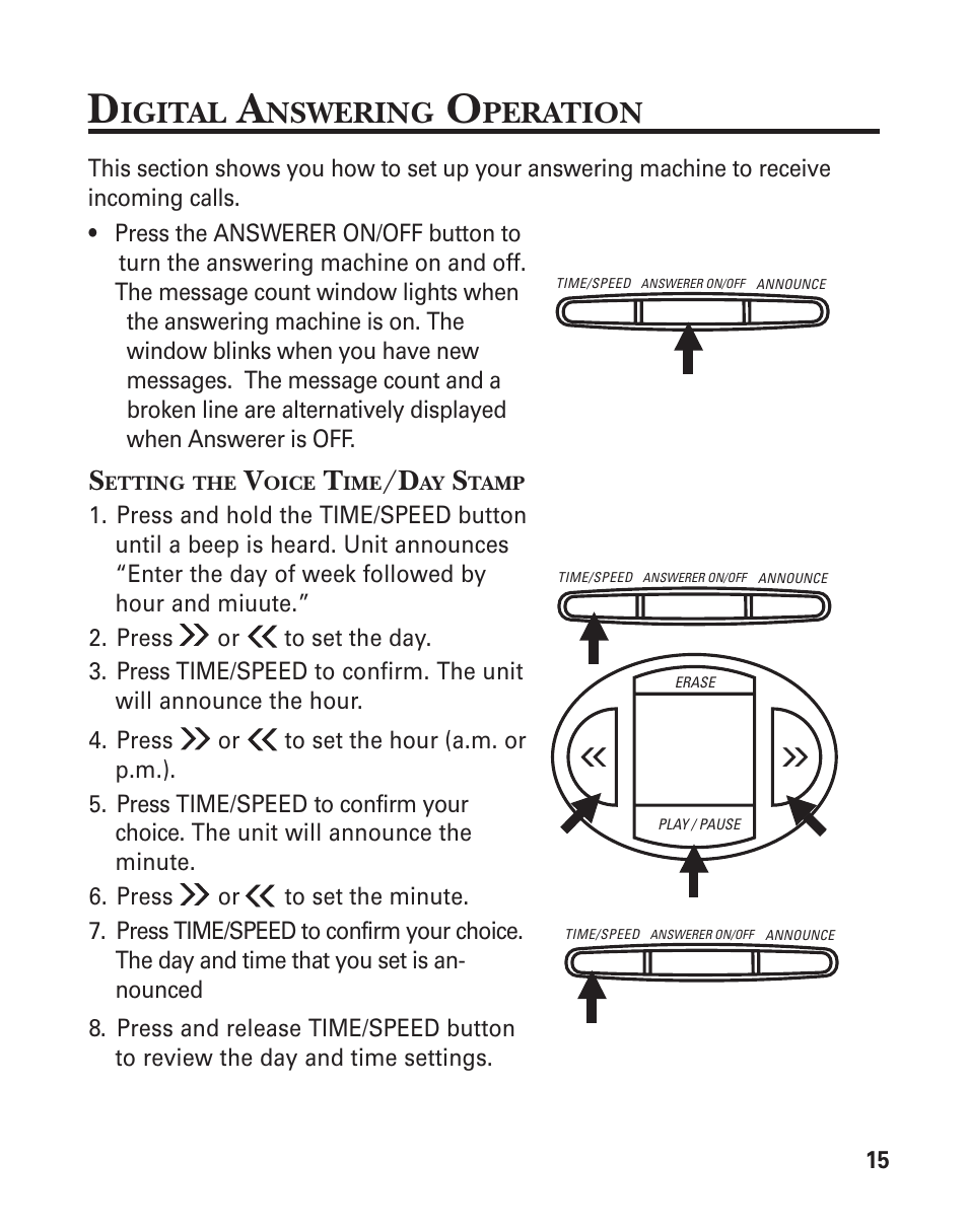 Igital, Nswering, Peration | GE 2-920SST User Manual | Page 15 / 32