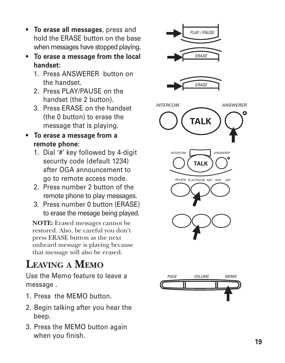 Talk | GE 2-920SST User Manual | Page 19 / 32