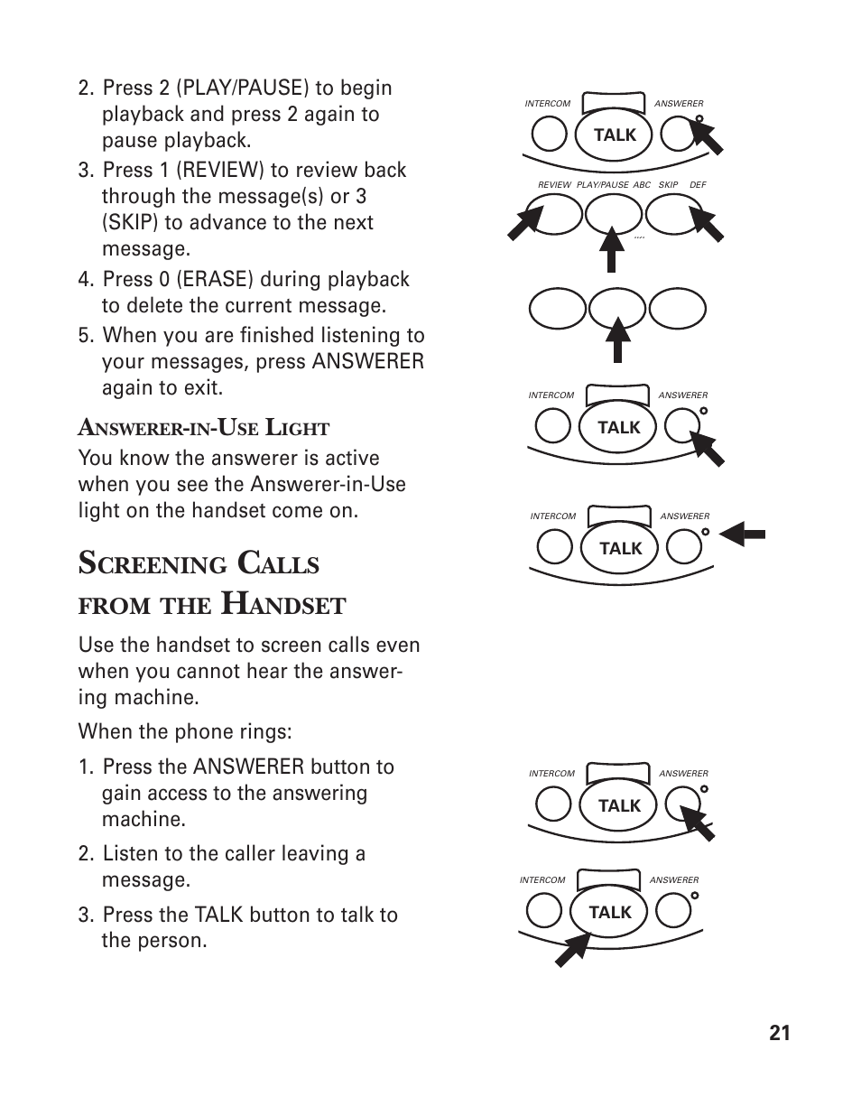 Creening, Alls from, Andset | GE 2-920SST User Manual | Page 21 / 32