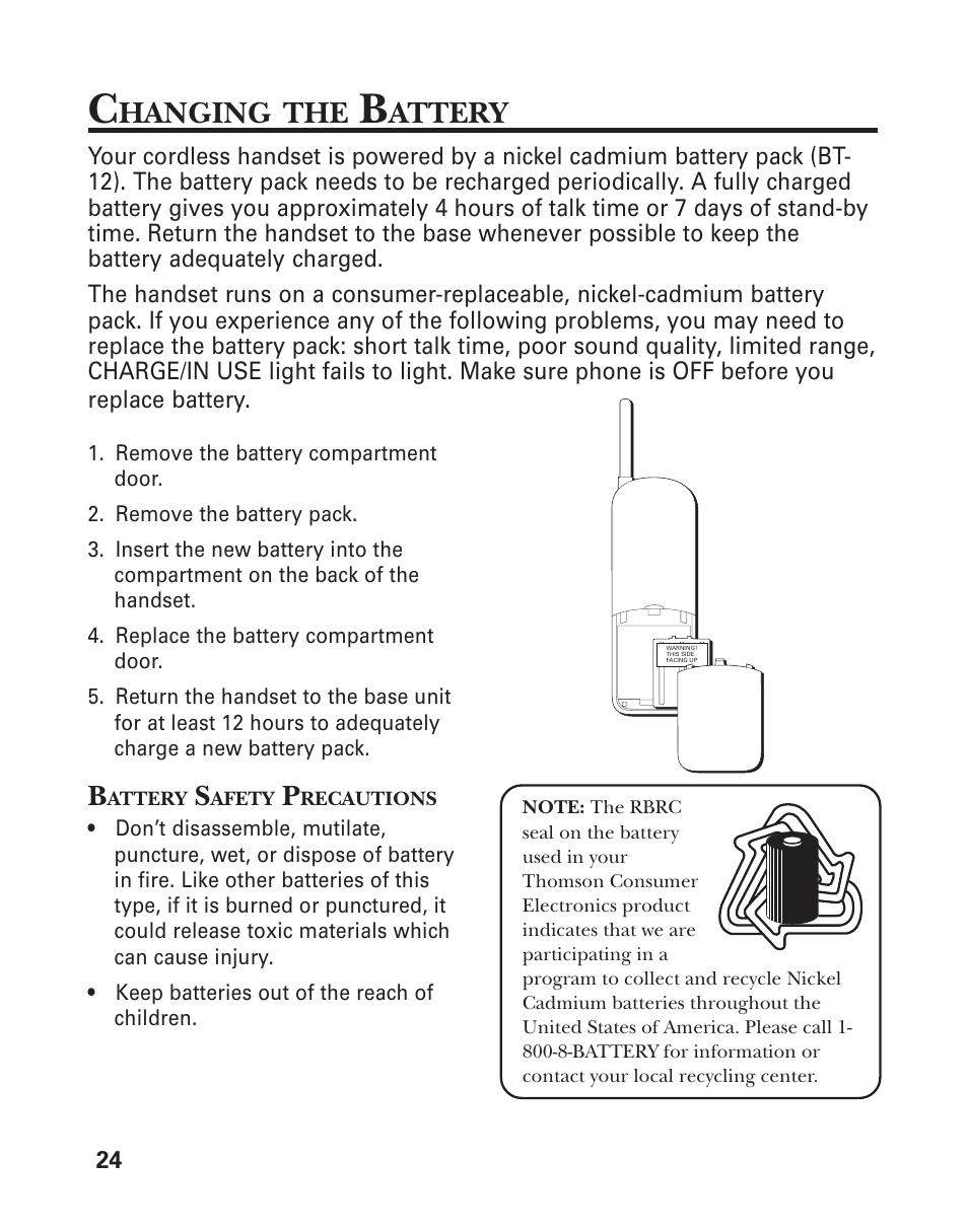 Hanging, Attery | GE 2-920SST User Manual | Page 24 / 32