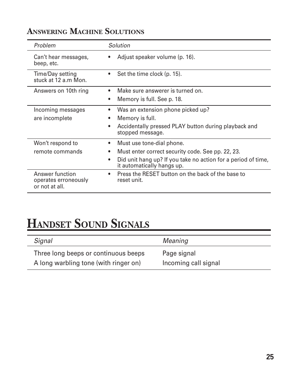Andset, Ound, Ignals | GE 2-920SST User Manual | Page 25 / 32