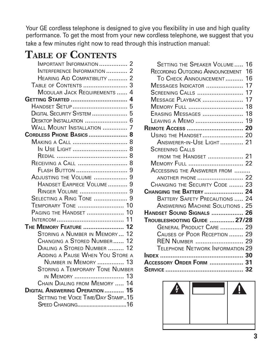 Able, Ontents | GE 2-920SST User Manual | Page 3 / 32