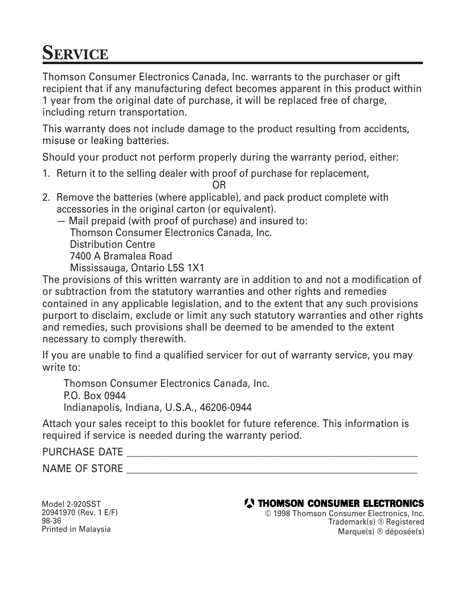 Ervice | GE 2-920SST User Manual | Page 32 / 32