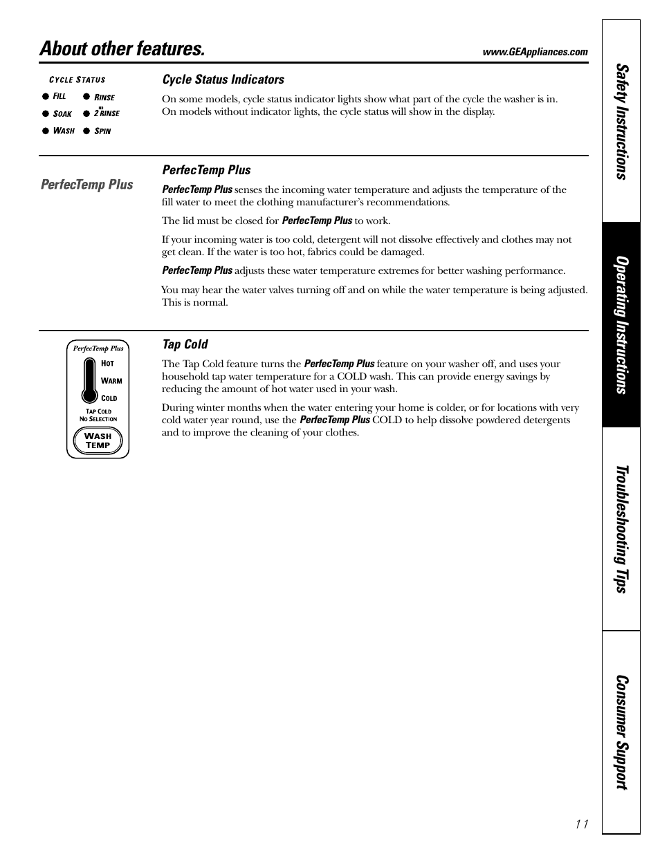 Other features, About other features | GE WPRB9250 User Manual | Page 11 / 20